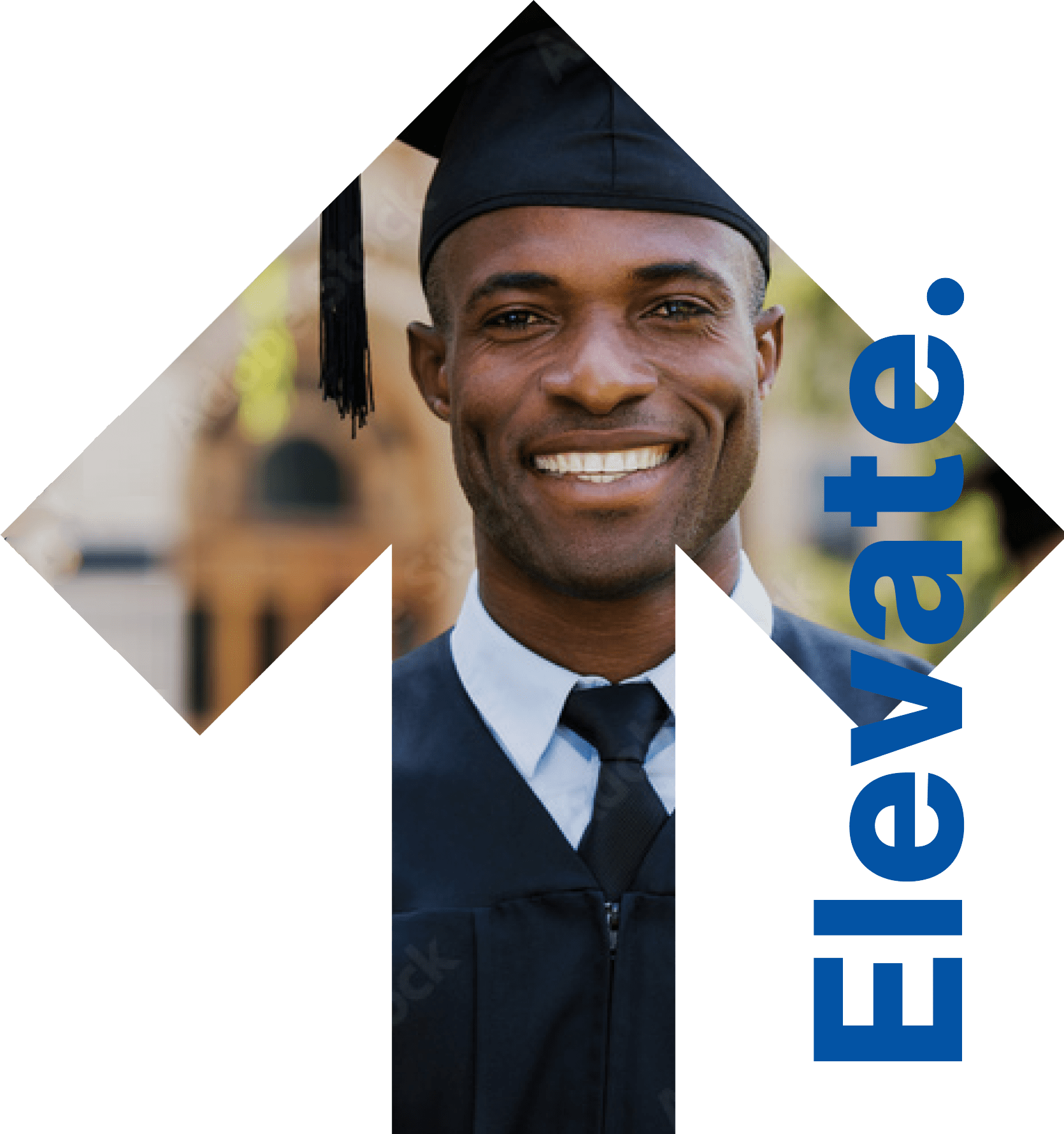 Elevate Graphic Arrow with Man Graduating
